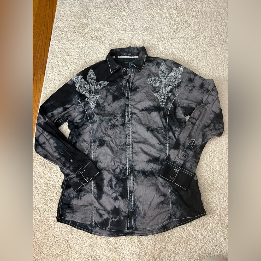 Roar Black and Gray Casual Button Down Shirt